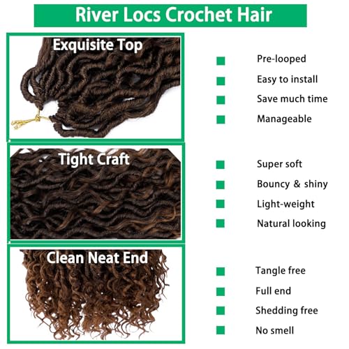 Faux Locs Crochet Hair 10 Inch Ombre Goddess Locs Crochet Hair for Women Soft River Locs Curly Pre Looped Crochet Braids with Curly Ends Boho Hippie Locs Synthetic Hair Extensions(6 packs, 1b/30)