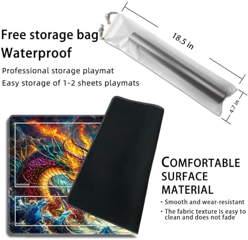 MTG Playmat with Zones Magic Card Playmat Game Mat,TCG & CCG Card Games Mat with Free Storage Bags Size 24 x 14 Inches (with Zones,Fight)