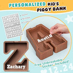 Summidate Wooden Letter Piggy Bank, Extra Thick Large Capacity Piggy Bank for Kids Boys Girls Toddler, Alphabet Z Money Bank| Coin Box Birthday, Christmas, Festival