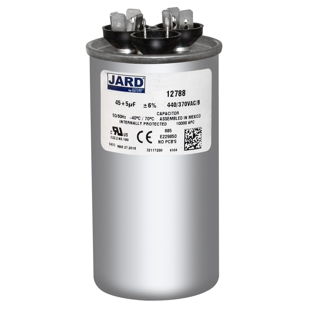 45 + 5 uF x 370 or 440 VAC - Jard # 12788 Round Dual Run Capacitor, Sold Each