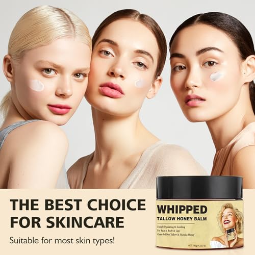 Cebo De Res Para La Cara, Whipped Tallow Honey Balm, Crema De Sebo De Res, Moisturising and Soothing, Grass Fed Grass Finished Organic Face Cream for All Skin Types