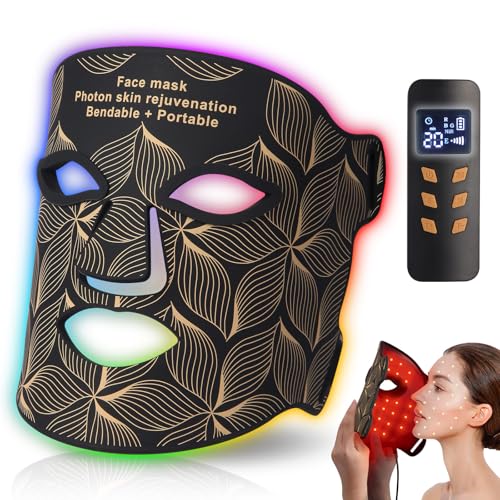Red Light Therapy for Face, 7＋1 Colors LED Face Mask Light Therapy with 850NM Near-infrared, Portable Rechargeable Red Light Therapy Mask Skin Care Device at Home and Travel for Anti-Aging, Black