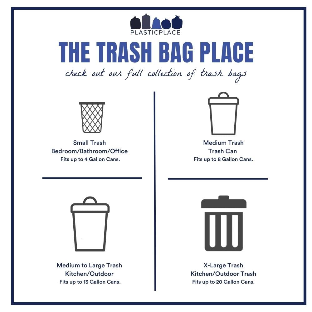 Plasticplace 12-16 Gallon Trash Count │ 0.8 Mil │ Black Garbage Can Liners │ 24" x 32" (500 Case), 24x32 Inch (Pack of 500)