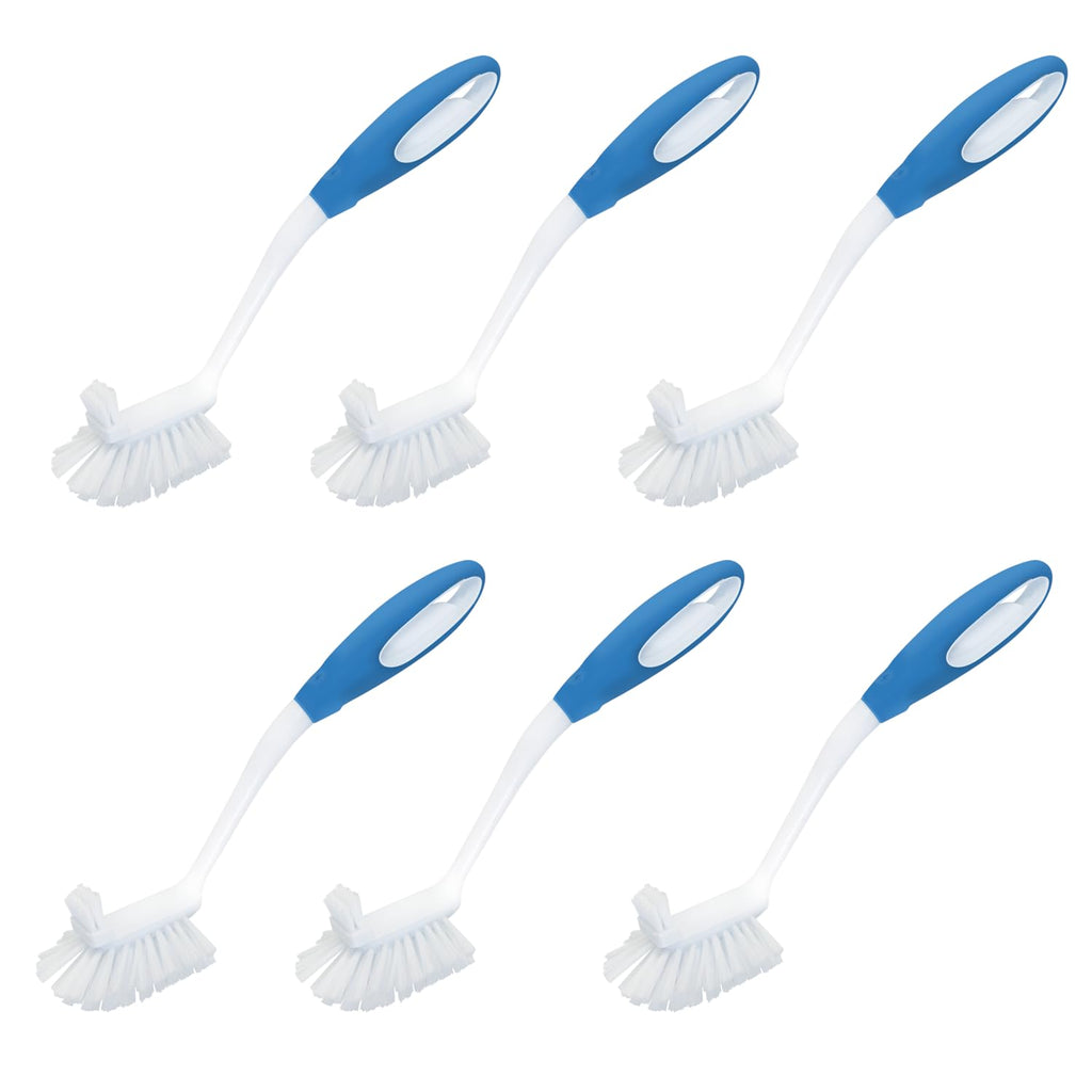 LOLA Pro Utility All Purpose Kitchen Cleaning Brush, 6 Pack, Durable Bristles, Comfort Ergonomic Rubber Non-Slip Grip, Built-in Food Scraper