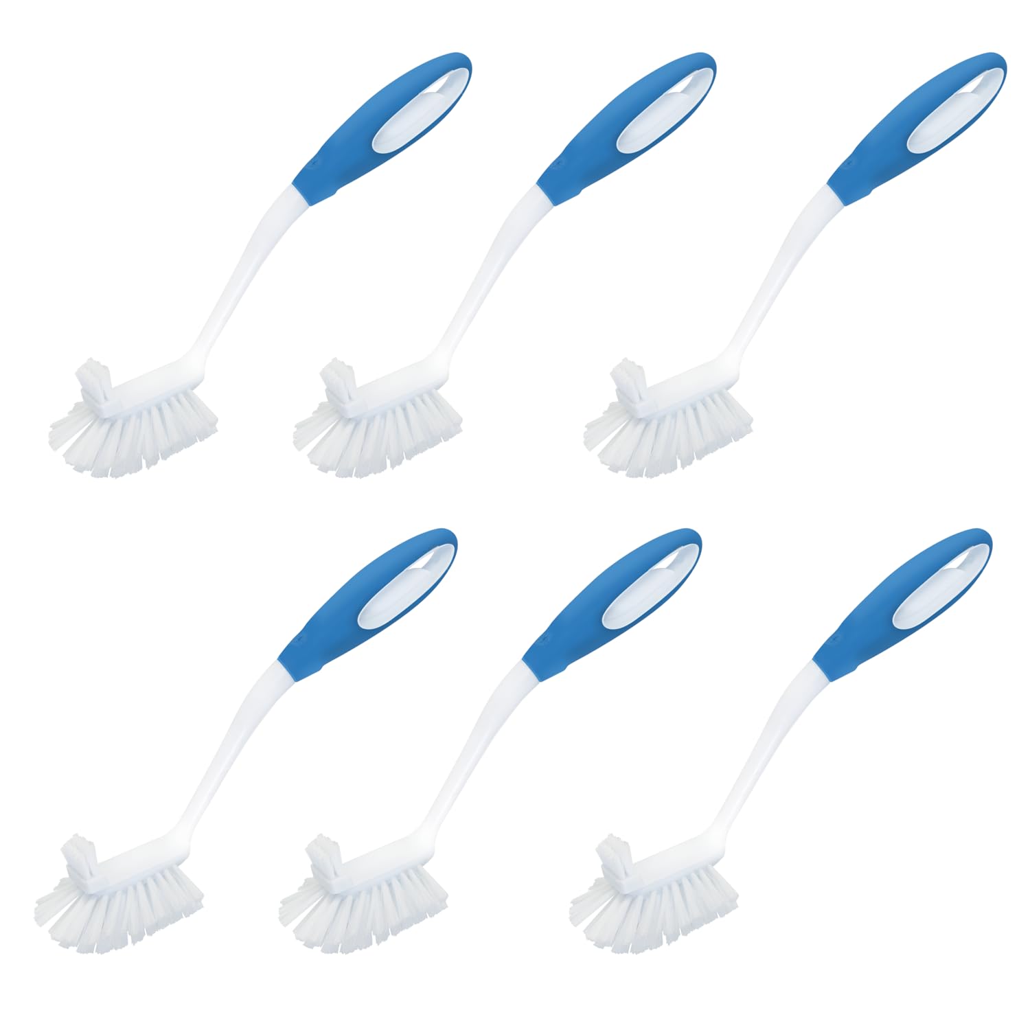 LOLA Pro Utility All Purpose Kitchen Cleaning Brush, 6 Pack, Durable Bristles, Comfort Ergonomic Rubber Non-Slip Grip, Built-in Food Scraper