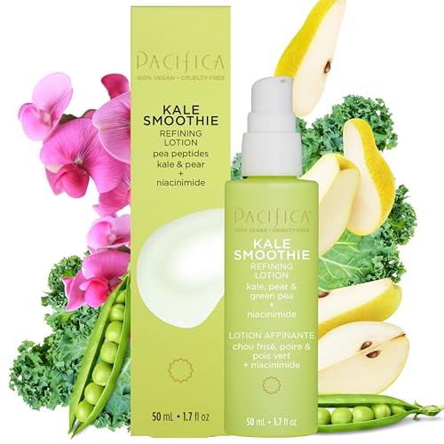 Pacifica Kale Smoothie Face Lotion, Refining Skincare, Face Moisturizer, Niacinamide, Vitamin C and E, Minimize Pores, Face Serum, For All Skin Types, Oily, Combination, Vegan, 1.7 fl oz (1 Count
