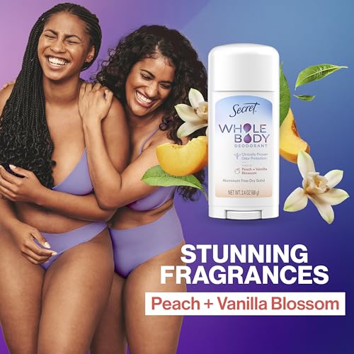 Secret Whole Body Deodorant For Women Stick, Spray & Cream Regimen Pack, Peach & Vanilla Scent, Aluminum Free Deodorant, 72 HR Odor Protection, 2.4 oz. 3 oz, 3.5 oz