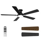 OPONL Ceiling Fan with Light, 52 inch Low Profile Ceiling fan with Light and Remote Control, Reversible, 6CCT, Dimmable, Noiseless, Black Ceiling Fan for Bedroom, Indoor/Outdoor Use, Modern