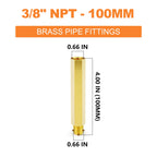 GASHER 2PCS 100mm Extension Brass Pipe Fitting, 3/8" NPT Female to 3/8" NPT Male Pipe Hex Bushing Adapter Converter Adapter