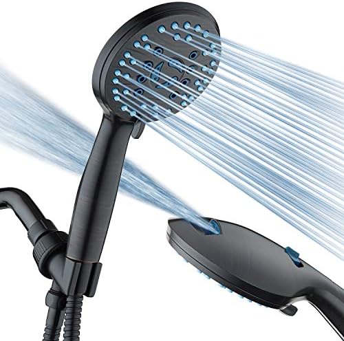 Hotel Spa AquaCare High Pressure 8-mode Handheld Shower Head - Anti-clog Nozzles, Built-in Power Wash to Clean Tub, Tile & Pets, Extra Long 6 ft. Stainless Steel Hose, Wall & Overhead Brackets