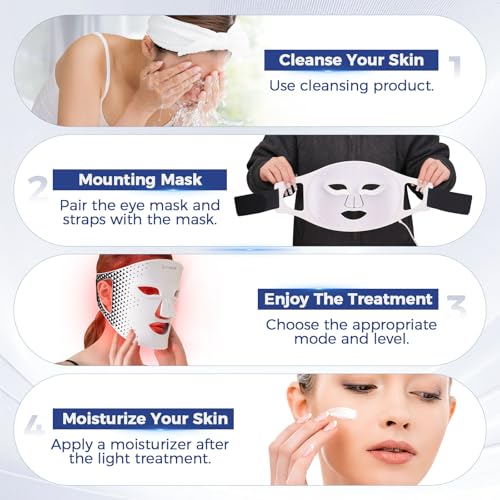 Red Light Therapy for Face, Advanced LED Face Mask Light Therapy, Red Light Therapy Mask - Red, Blue & Infrared Light Therapy for Acne, Wrinkles & Skin Rejuvenation | Enhanced Eye Protection