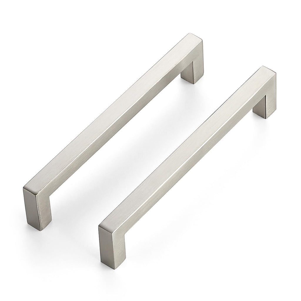 JOY DECOR 6 Pack Cabinet Handles, Brushed Nickel Cabinet Pulls, 6-1/4 Inch Kitchen Closet Handles Square Drawer Pulls Stainless Steel Drawer Hardware, 160mm Hole Centers