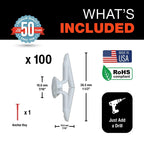 TOGGLER Toggle TA Hollow Door Anchors, Polypropylene Heavy Duty, Fits #8–#12 Screws, 1/8"–1/4" Grip Range, 124 lbs Grip in 1/4" Plywood, Made in USA (Pack of 100 Screws not Included)