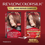 Revlon ColorSilk with Bond Repair Complex, Red Permanent Hair Color, 100% Gray Coverage, Ammonia Free Hair Dye, Vegan Keratin, 55 Light Reddish Brown (Pack of 3)