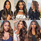 Sofeel HD Lace Front Wigs Human Hair 22 Inch 13x4 Body Wave FB/30 Ombre Lace Front Wig Human Hair Pre Plucked 180 Density Highlight HD Frontal for Black Women Balayage Highlight Colored