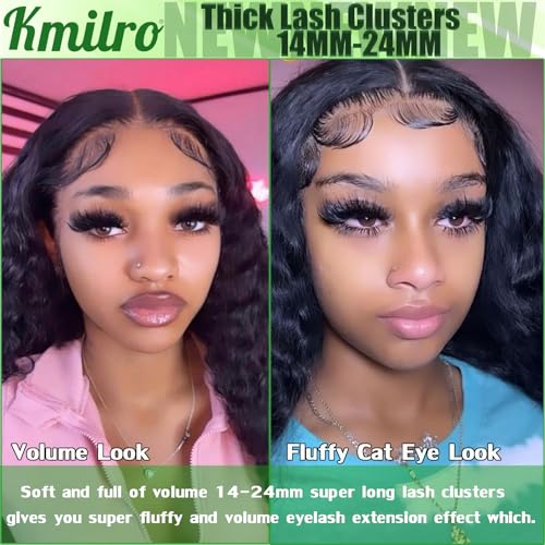 Fluffy Lash Clusters Kit 14-24mm Thick Long Cluster Eyelash Extensions Kit 180D D Curl Volume DIY Lash Extension 240pcs Soft Wispy Individual Lashes Kit with Bond and Seal Lash Tweezers, by Kmilro