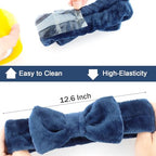 Ondder Spa Headband for Washing Face 8 Pack Navy Blue Skincare Headbands for Women Girls Terry Cloth Cute Bow Head Bands
