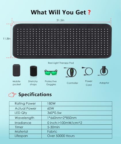 Red Light Therapy Pad for Body, 180W LED Red & Infrared Light Device Mat with 660nm & 850nm Wavelengths for Waist Back Shoulder Muscle Pain Relief