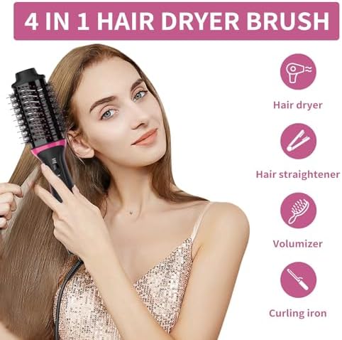 Dual Voltage Hair Dryer Brush for European Travel, 120V - 240V One Step Hair Dryer and Styler Volumizer, Professional Blow Dryer Brush with Negative Ion Anti-frizz for Drying, Straightening, Salon