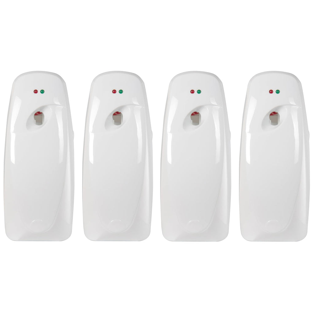 Automatic Air Freshener Spray Dispenser (4-Pack) Wall Mounted or Free Standing, Commercial and Home Use, Multiple Time Scent/Mist Release Settings for Room/Bathroom Sprayer (White)