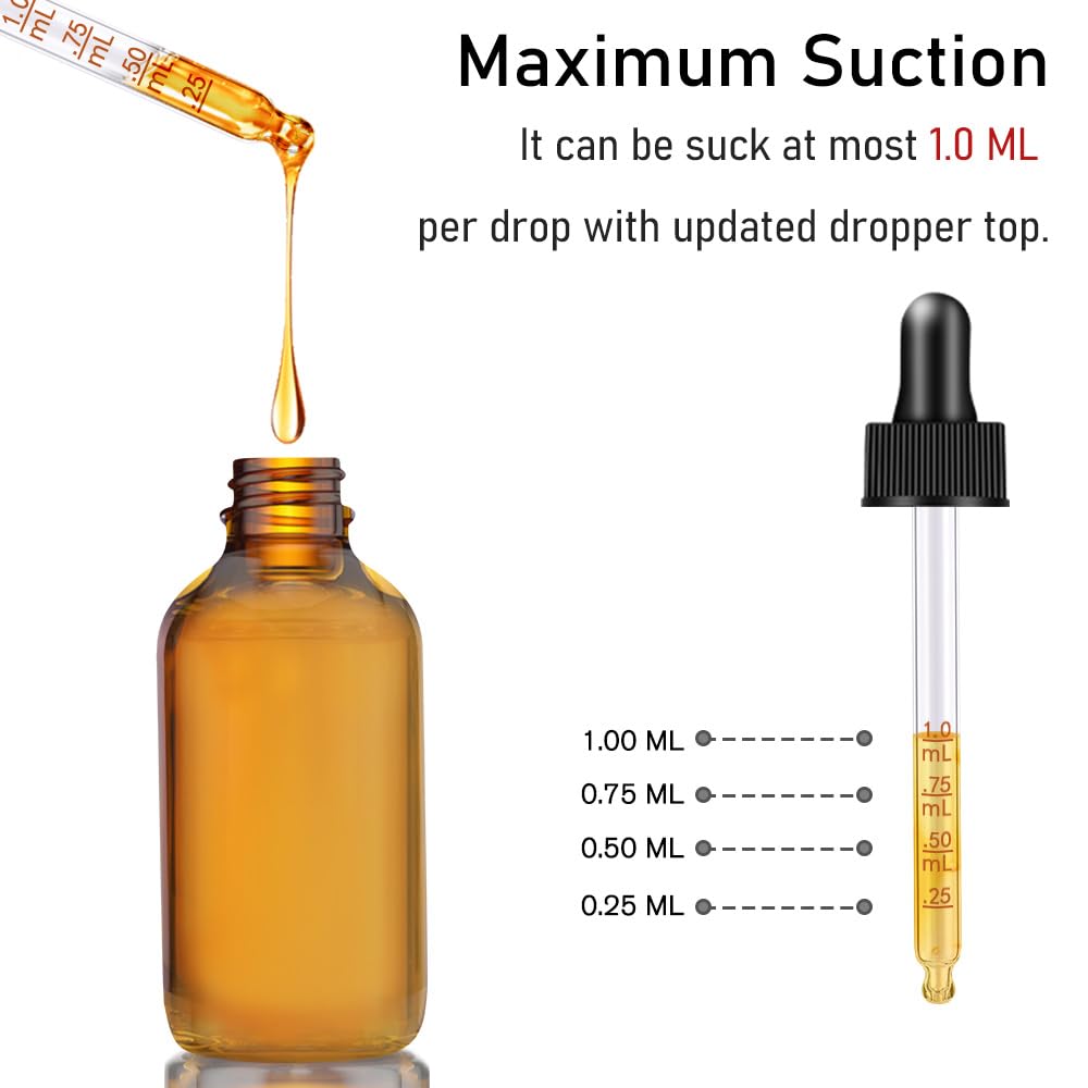 2 Pack Dropper Bottles 2 OZ, Amber Glass Bottle with Graduated Dropper