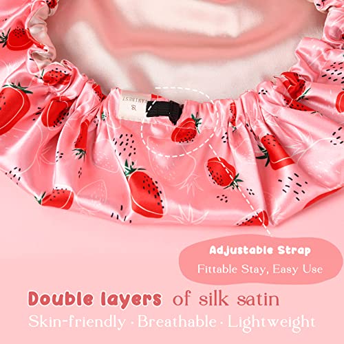 YANIBEST Baby Satin Bonnet Sleep Cap - Double Layer Reversible Adjustable Silky Satin Cap for Infant Toddler(5-12 Year,Strawberry)
