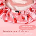 YANIBEST Baby Satin Bonnet Sleep Cap - Double Layer Reversible Adjustable Silky Satin Cap for Infant Toddler(5-12 Year,Strawberry)