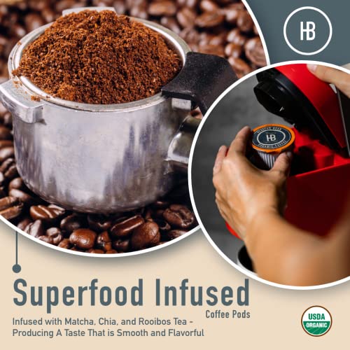 Healthy Bean Low Acid Coffee Pods - USDA Organic, Mold-Free, Superfood Infused Single Serve Coffee Pods - Clean, Gentle on Stomach, Smooth and Rich Flavor - Semi-Dark Roast Coffee Capsules, 12 Pack