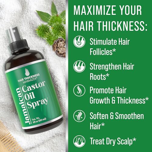 Jamaican Black Castor Oil Spray For Hair Growth. With Marula, Jojoba. Vegan, Leave In Conditioner Serum For Women, Men. Thickening, Moisturizing, Strengthening Scalp Treatment For Dry, Weak Hair