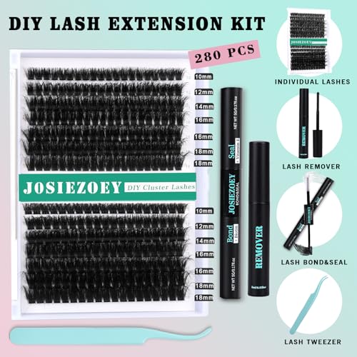 Fluffy Lash Clusters Kit 80D+100D DIY Lash Extension Kit With 10-18MM Thick Individual Lashes Cluster Lash Bond and Seal Remover Tweezers for Eyelash Extension at Home(KIT-80D+100D-280Pcs)