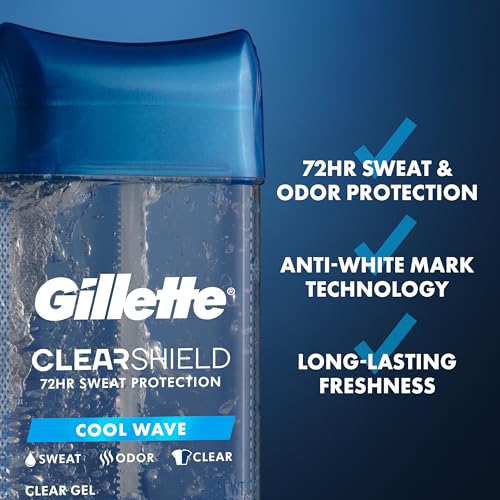 Gillette Antiperspirant and Deodorant for Men, 72hr Sweat & Odor Protection, Long Lasting Freshness, Anti-White Mark Technology, Clear Gel, Cool Wave Scent, 3.8 oz (Pack of 3)