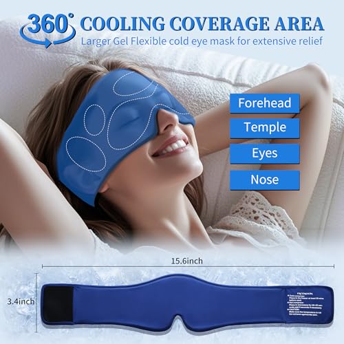 Cooling Gel Eye Mask Sleep - Puffy Eyes,Dark Circles,Migraine Relief, FSA HSA Eligible, FACEMOON Reusable Sleep Mask for Hot & Ice Cold Compress,Long-Lasting Comfort for Dry Eyes,Eye Strain(Blue)