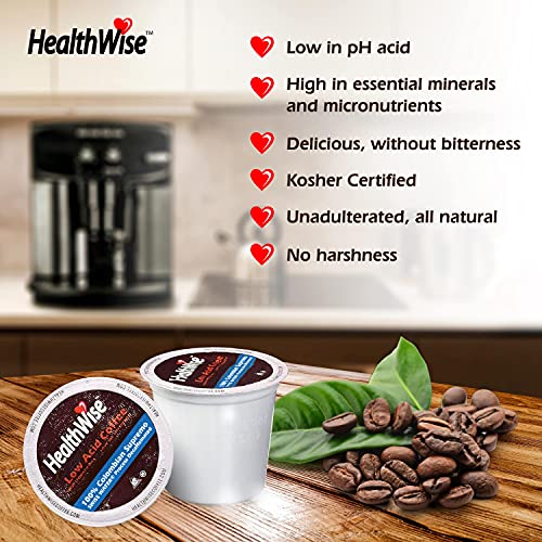 Healthwise Low Acid Unflavored Decaf, Chemical-Free Swiss Water Process, 99.9% Caffeine Free, 100% Colombian Coffee K-Cups – Medium Roast, Healthier Coffee for Sensitive Stomachs - 72 Count (Pack of 6)
