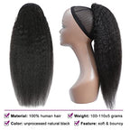 Kinky Straight Ponytails Human Hair 10A Grade Drawstring Ponytail Extension Yaki Straight Clip in Pony Tail for Black Women Natural Black Hair Pieces (18 Inches)