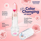 Blossom Moisturizing Scented pH Color Changing Crystal Lip Balm, Strawberry Scented Lip Stain Tint, Infused with Real Flowers, 3 pk, Turquoise/Pink/Purple