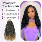 Goddess Box Braids Crochet Hair For Women-14 Inch 8 pack Pre Looped Boho Crochet Braids Short Prelooped Bohemian Boho Box Braids Crochet Hair With Curly Ends Ombre Crochet Braid Hair（14in,#1b/27）