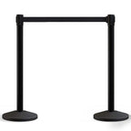 Crowd Control Warehouse Set of 2 Stanchion Retractable Belt Barriers, 11 Foot Black Belt Barrier with 40” Black Posts, Premium Crowd Control Barriers with Heavy Duty Concrete Base, CCW Series RBB-100
