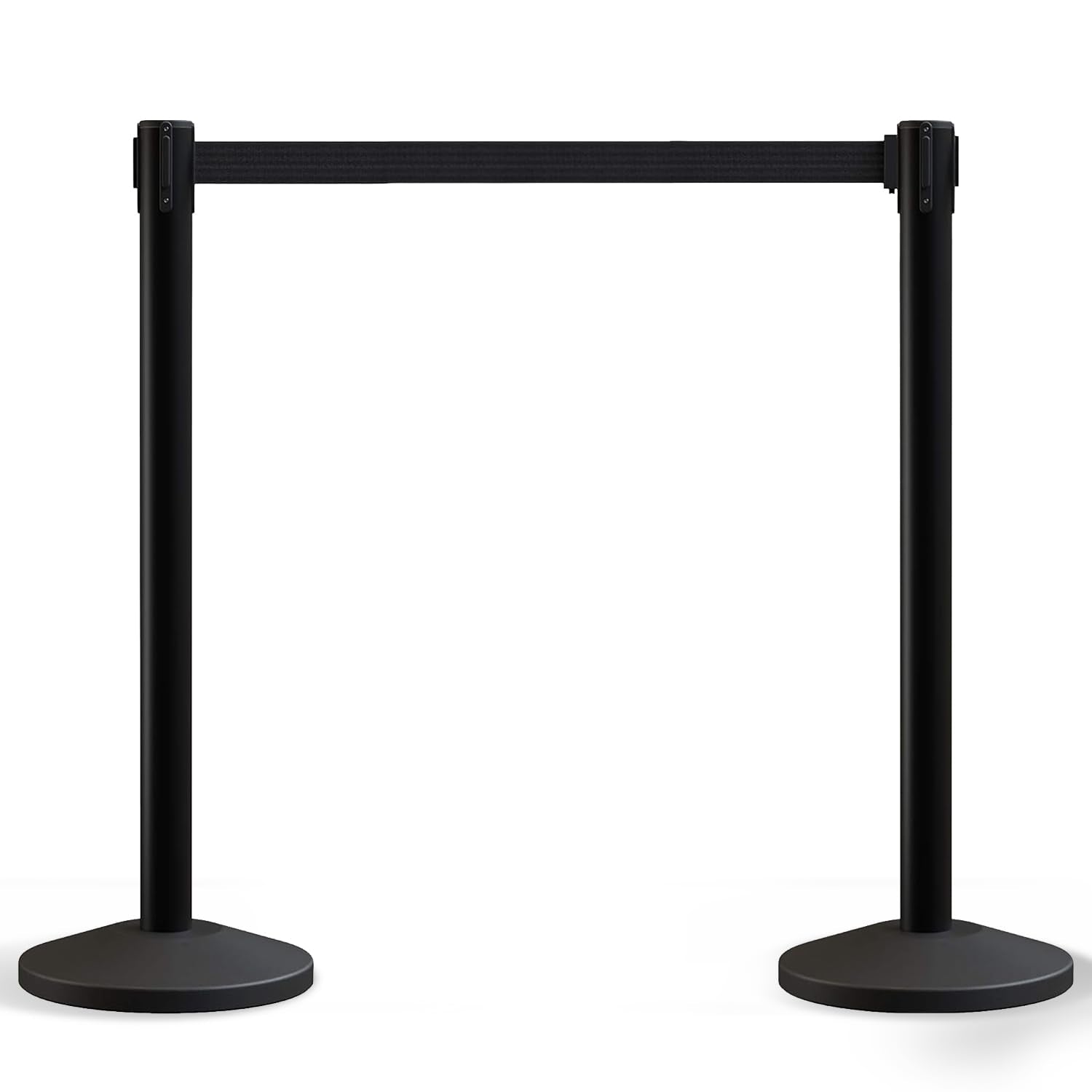 Crowd Control Warehouse Set of 2 Stanchion Retractable Belt Barriers, 11 Foot Black Belt Barrier with 40” Black Posts, Premium Crowd Control Barriers with Heavy Duty Concrete Base, CCW Series RBB-100