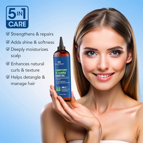 Botanic Hearth Rosemary & Castor Hair Oil (6.7 fl oz) | Nourishing and Strengthening Hair Treatment for Thicker, Healthier-Looking Hair | Paraben Free | Suitable for All Hair Types