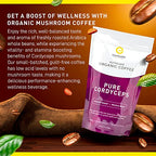 Enerhealth Botanicals NutriCafé Pure Cordyceps – Fairly Traded, Low Acid, Medium Roast Whole Arabica Bean Coffee, Infused with Organic Mushroom Extracts to Increase Vitality, Stamina, & Energy – 12 oz