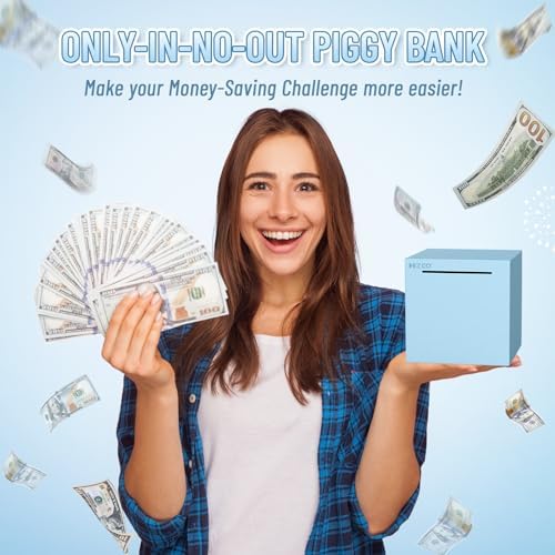 hizgo Adults Blue Piggy Bank, Stainless Steel Piggy Bank for Adults/Kids Must Break to Open, Unopenable Money Saving Box(4.72-inch, Blue)