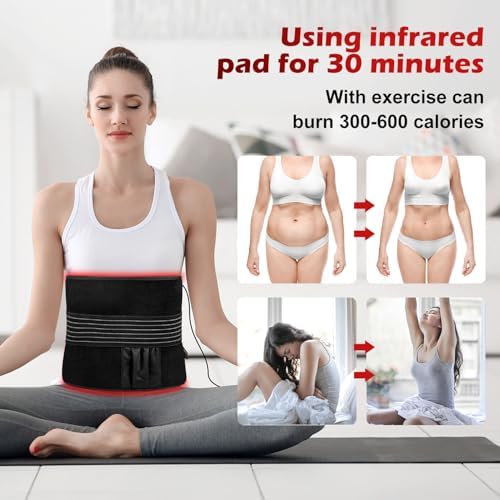 Red Light Therapy for Body, 24" x 12" Large Infrared Red Light Therapy Belt Pad with Timer for Back Belly Shoulder Muscle Pain Relief, 32W Portable 660nm 850nm Home Heating Light Therapy