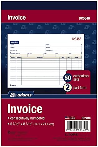 Adams Invoice Book, 2-Part, Carbonless, 5-9/16 x 8-7/16 Inches, 50 Sets per Book, Sold as 6 Pack (DC5840)