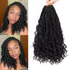 Goddess Box Braids Crochet Hair 14inch Boho 3X Crochet Braids with Curly Ends 8 Packs Protective Hairstyle Synthetic Braiding Hair Extensions for Black Women (14 Inch, 1B)