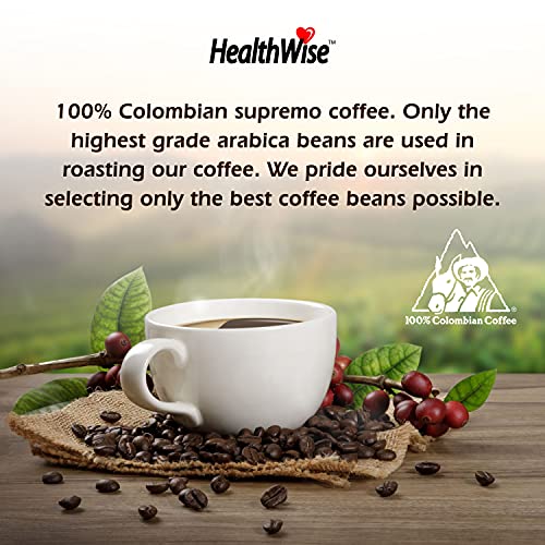 Healthwise Low Acid Decaf Ground Coffee, Chemical-Free SW Process, 99% Caffeine free, 100% Colombian - Medium Roast, Healthier Coffee for Sensitive Stomachs-12 Ounce Cans (Pack of 9)