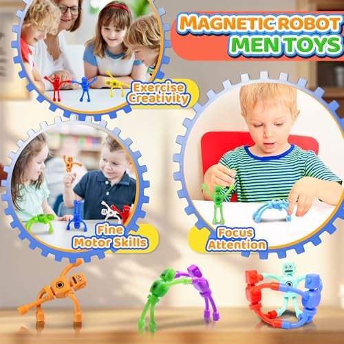 10Pcs Magnetic Robot Men Travel Toys for Toddlers Kid Boy Quiet Airplane Road Trip Travel Activities Essential Fridge Magnets People Fidget Toy Adults Autism Sensory Stress Relief for Office Classroom