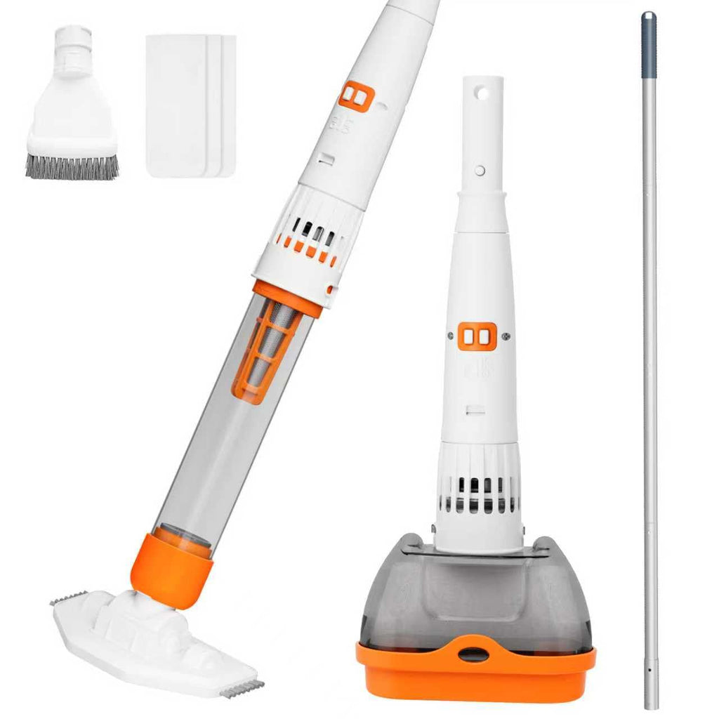 3 in 1 Rechargeable Pool & Spa Hot Tub Vacuum Cleaner - Dual Mode & Magnetic Drive System, 25µm Ultra Fine Mesh Filters for Hot Tub, Small Above Ground Pools, 70 Mins (Orange)
