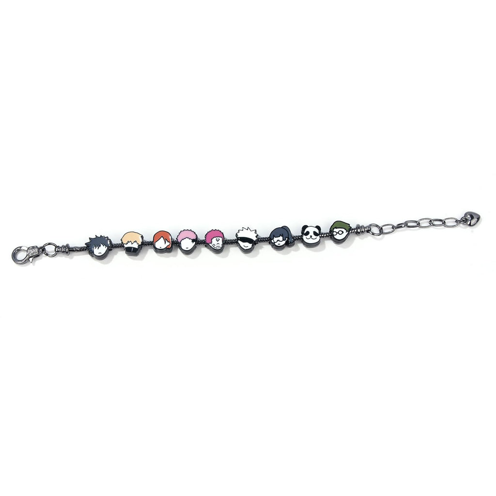 SONGCHANGJEWELRY DIY JJK Charm Bracelet Gifts – 9 Mini Anime Faces in Chibi Style – Gojo, Yuji, Sukuna, Panda & More – Removable Alloy Chain for Fans and Collectors