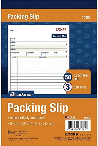 Adams Packing Slip Book, 3-Part, Carbonless, 5-9/16 x 7-5/16 Inches, 50 Sets per Pad (T5082),White/Canary/Pink