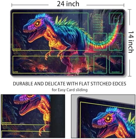 MTG Playmat with Zones Magic Card Playmat Game Mat,TCG & CCG Card Games Mat with Free Storage Bags Size 24 x 14 Inches (with Zones,Dinosaur2)